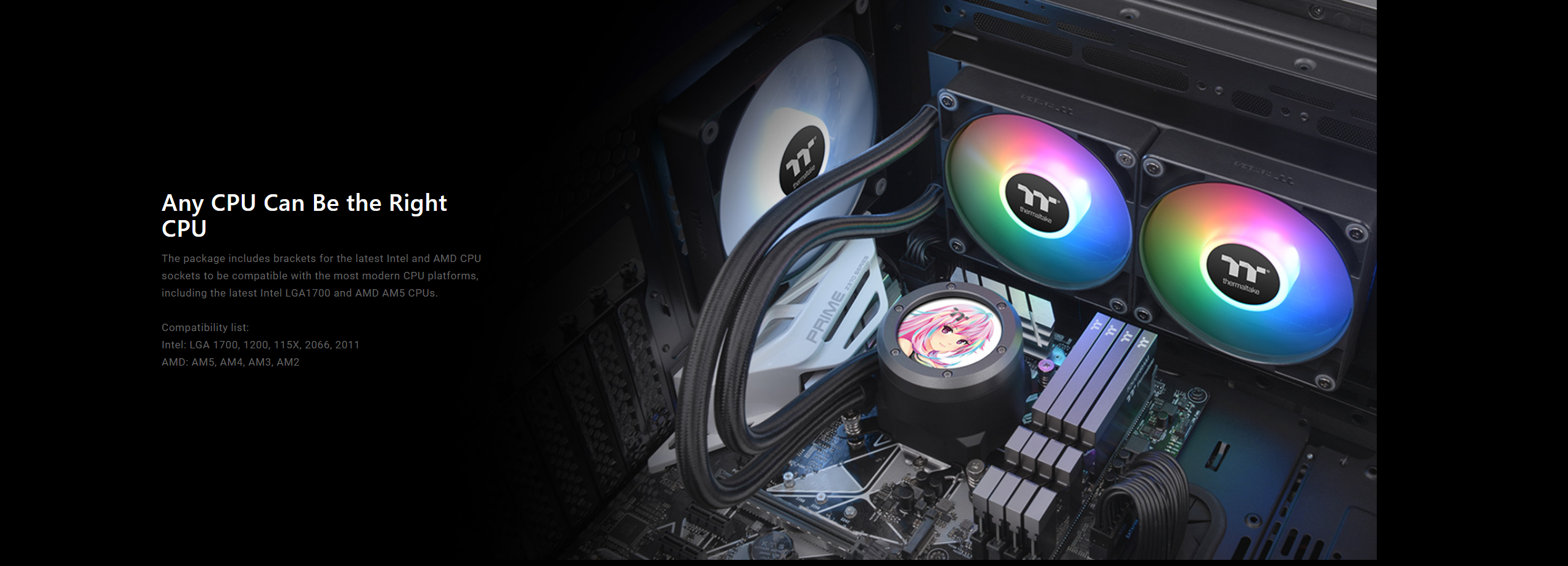 A large marketing image providing additional information about the product Thermaltake TH240 V2 Ultra ARGB - 240mm AIO Liquid CPU Cooler with LCD Display - Additional alt info not provided